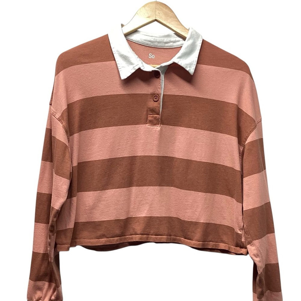SO for Kohl’s Cropped rugby shirt bold terracotta striped Size Large